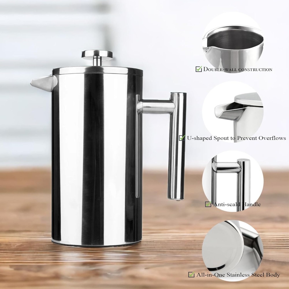 French Press Coffee Maker - Caffettiera French Press, in acciaio inossidabile